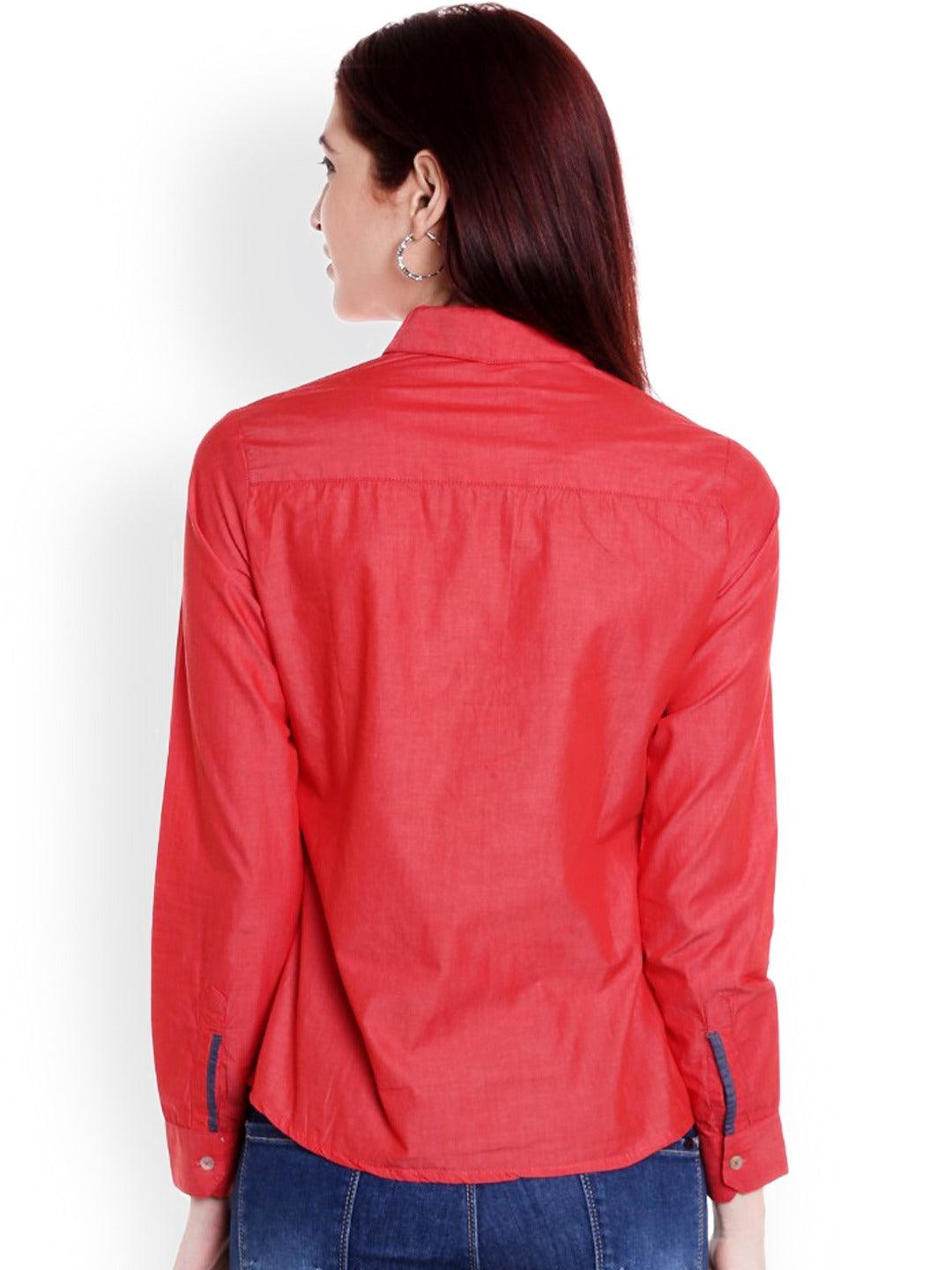 Women Red Relaxed Regular Fit Solid Casual Shirt-Shirts-StyleQuotient