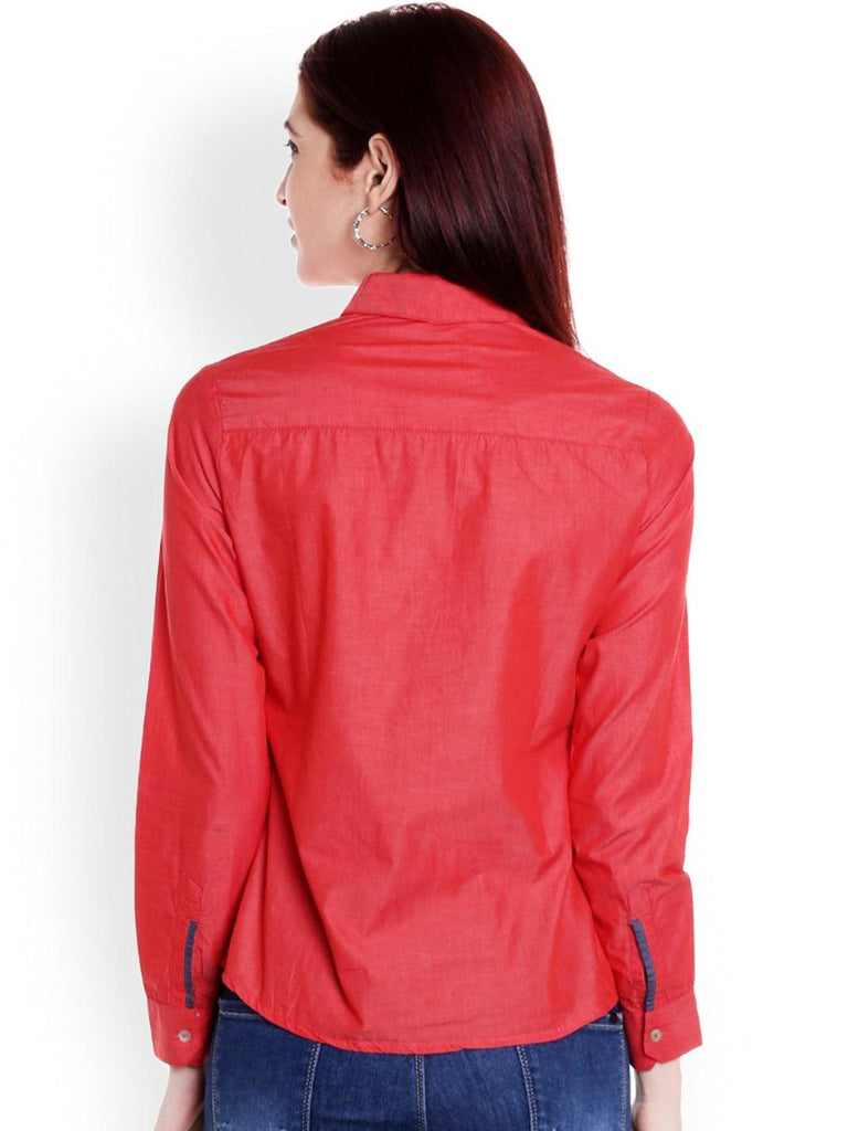 Women Red Relaxed Regular Fit Solid Casual Shirt-Shirts-StyleQuotient