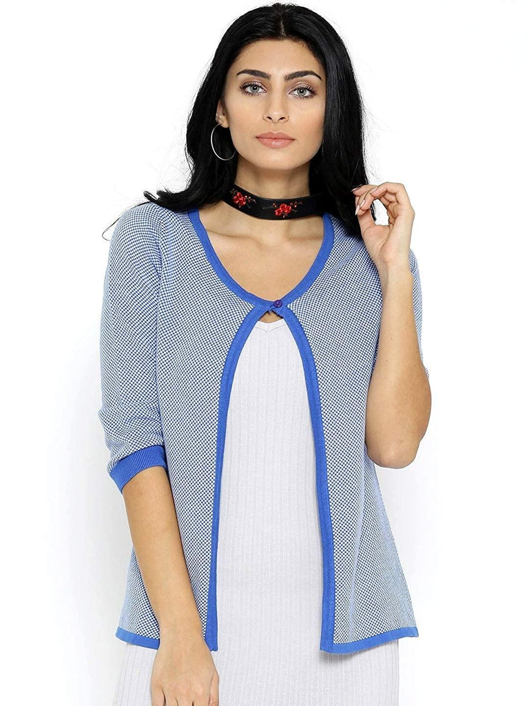 Style Quotient Women Blue Scoop Neck Self-Design Fashion Sweaters-Sweaters-StyleQuotient