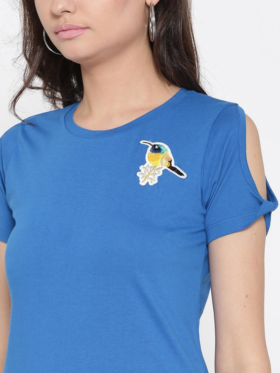 Women Blue Solid Round Neck T-shirt-Tshirt-StyleQuotient