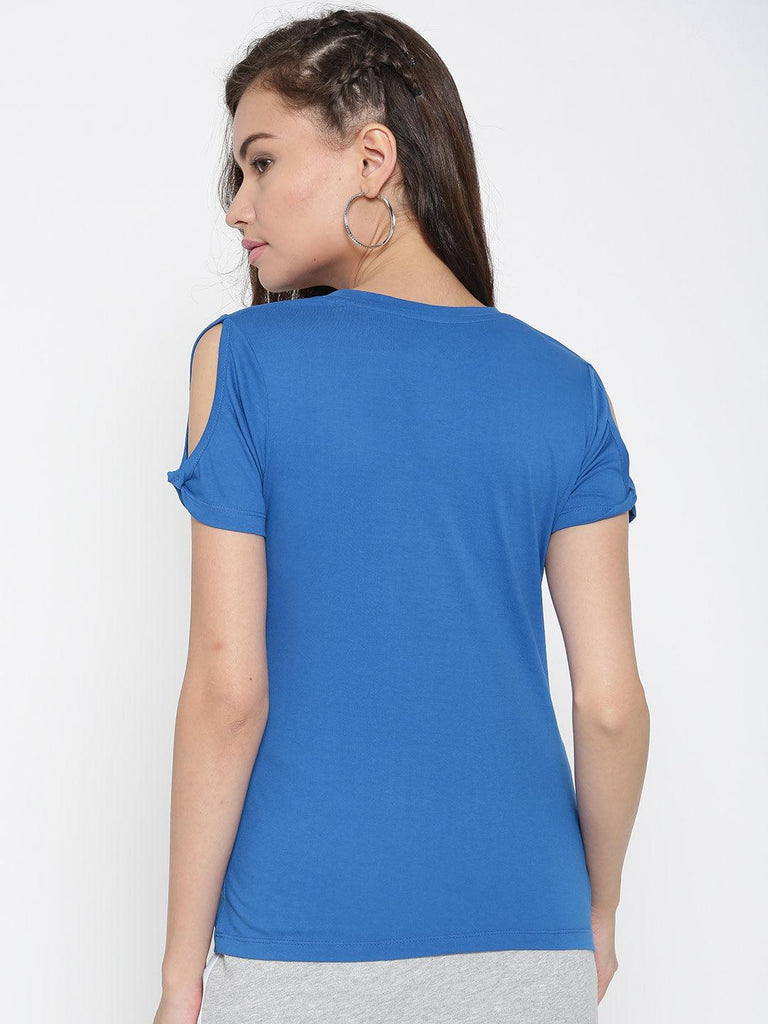 Women Blue Solid Round Neck T-shirt-Tshirt-StyleQuotient