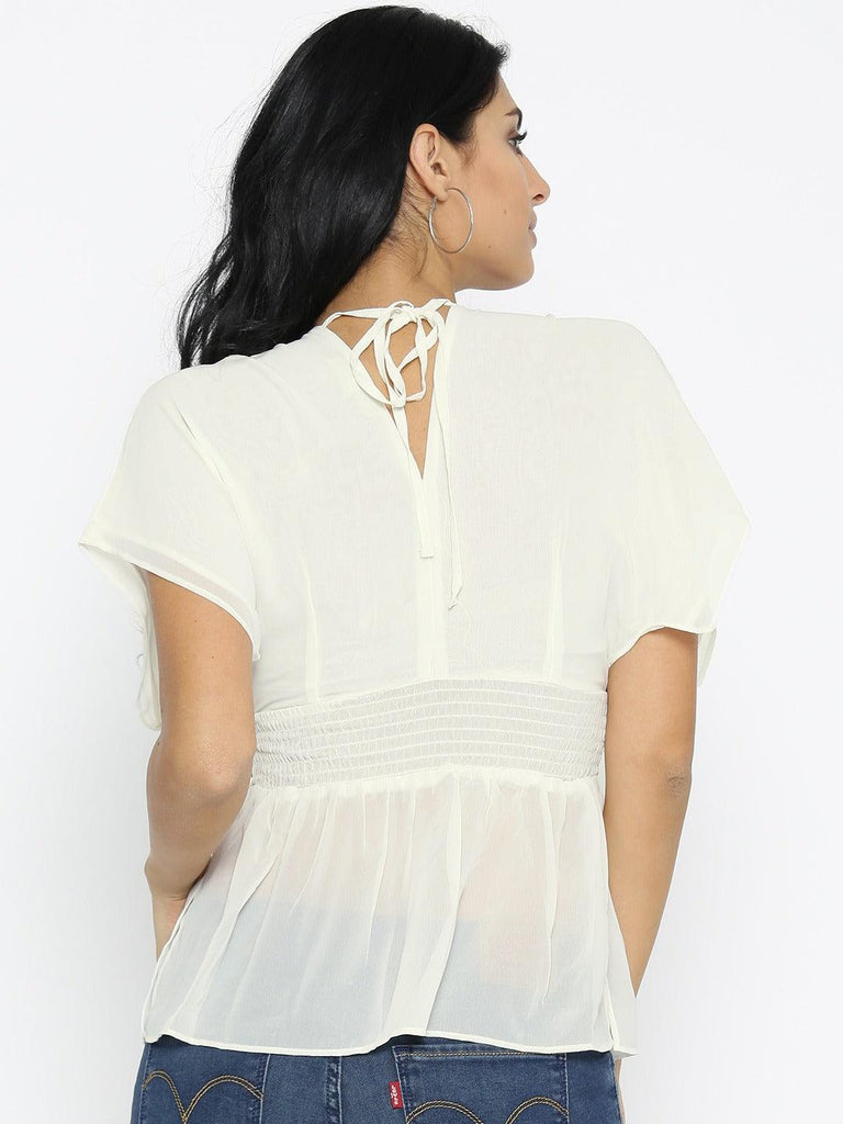 Style Quotient Women Off White V-Neck Solid Fashion Tops-Tops-StyleQuotient