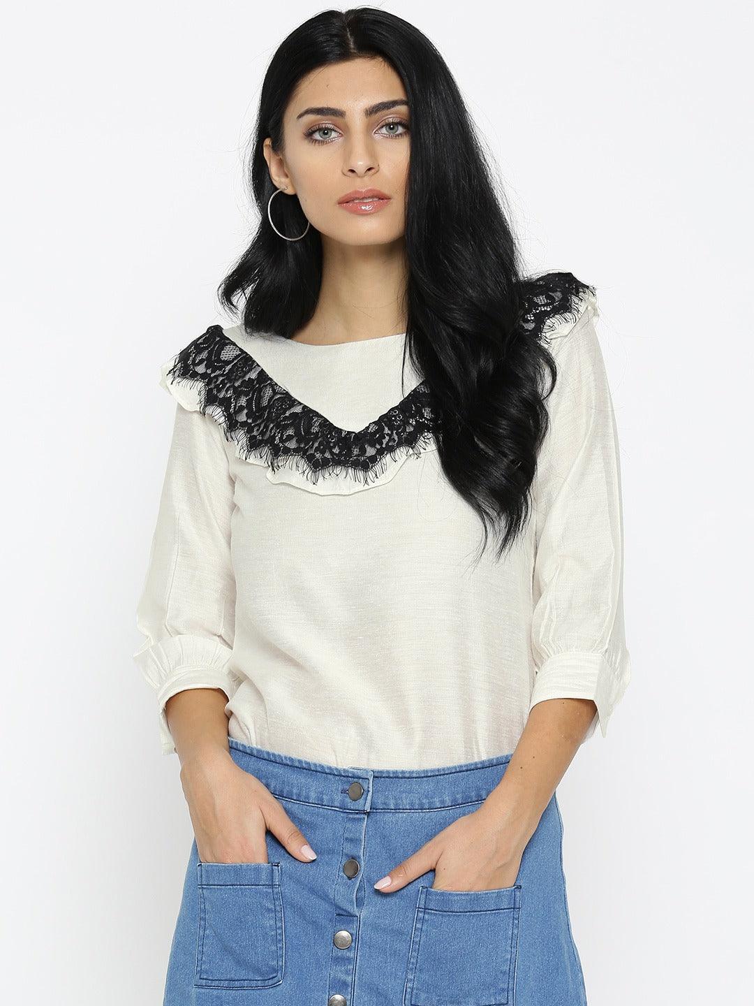 Style Quotient Women White Round Neck Solid Fashion Tops-Tops-StyleQuotient