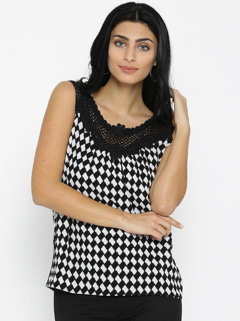 Style Quotient Women Black Round Neck Self Design Fashion Tops-Tops-StyleQuotient