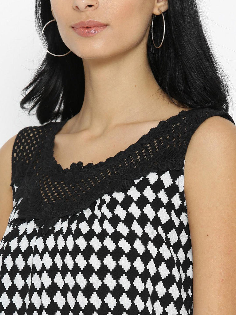 Style Quotient Women Black Round Neck Self Design Fashion Tops-Tops-StyleQuotient