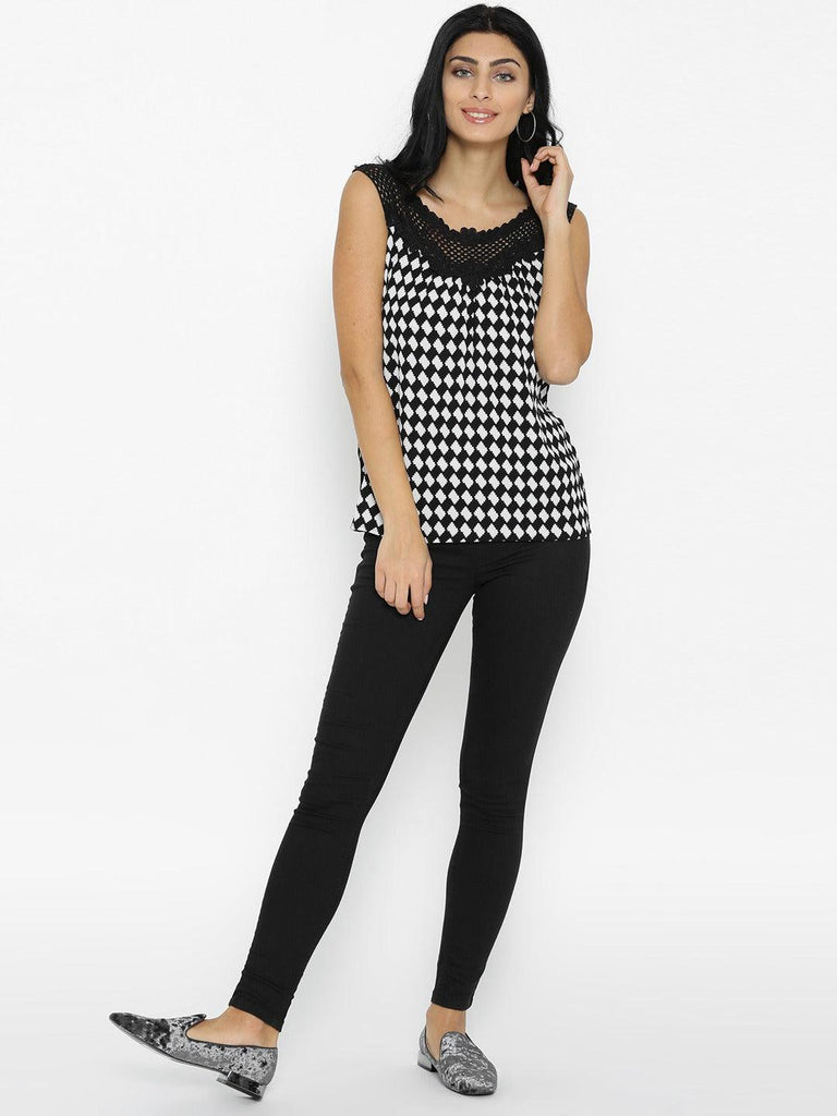 Style Quotient Women Black Round Neck Self Design Fashion Tops-Tops-StyleQuotient