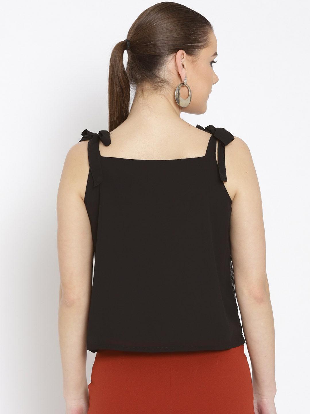 Style Quotient Women Black Shoulder Straps Embellished Fashion Tops-Tops-StyleQuotient