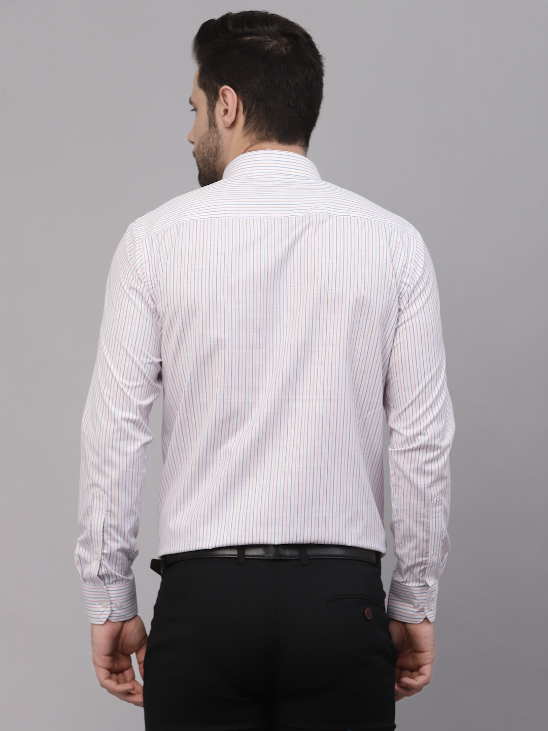 Style Quotient Men White And Peach Hairline Stripe YarnDyed PolyCotton Regular Formal Shirt-Mens Shirt-StyleQuotient