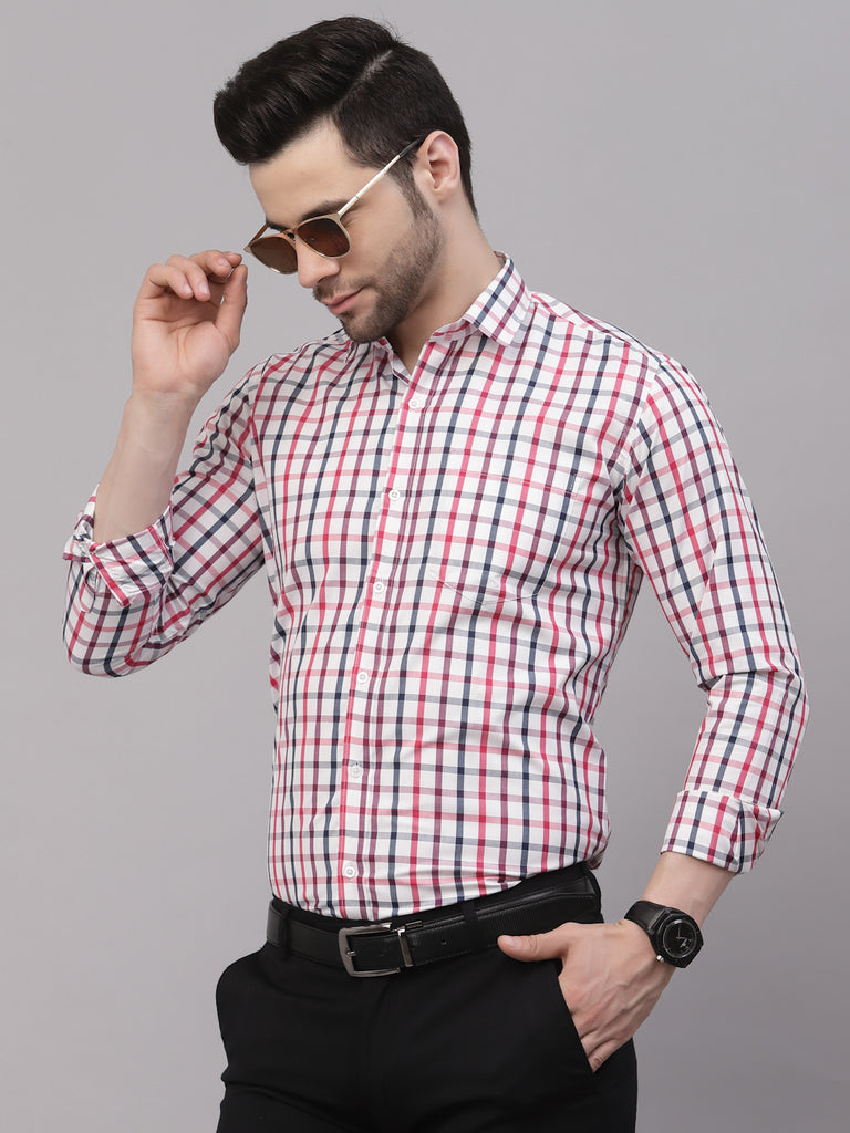 Style Quotient Men White And Maroon Checks Yarn Dyed PolyCotton Regular Formal Shirt-Mens Shirt-StyleQuotient