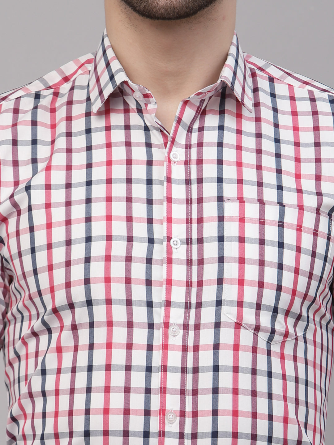 Style Quotient Men White And Maroon Checks Yarn Dyed PolyCotton Regular Formal Shirt-Mens Shirt-StyleQuotient