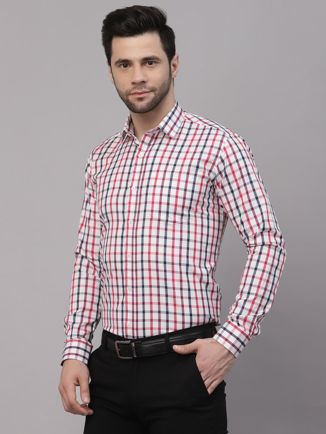 Style Quotient Men White And Maroon Checks Yarn Dyed PolyCotton Regular Formal Shirt-Mens Shirt-StyleQuotient