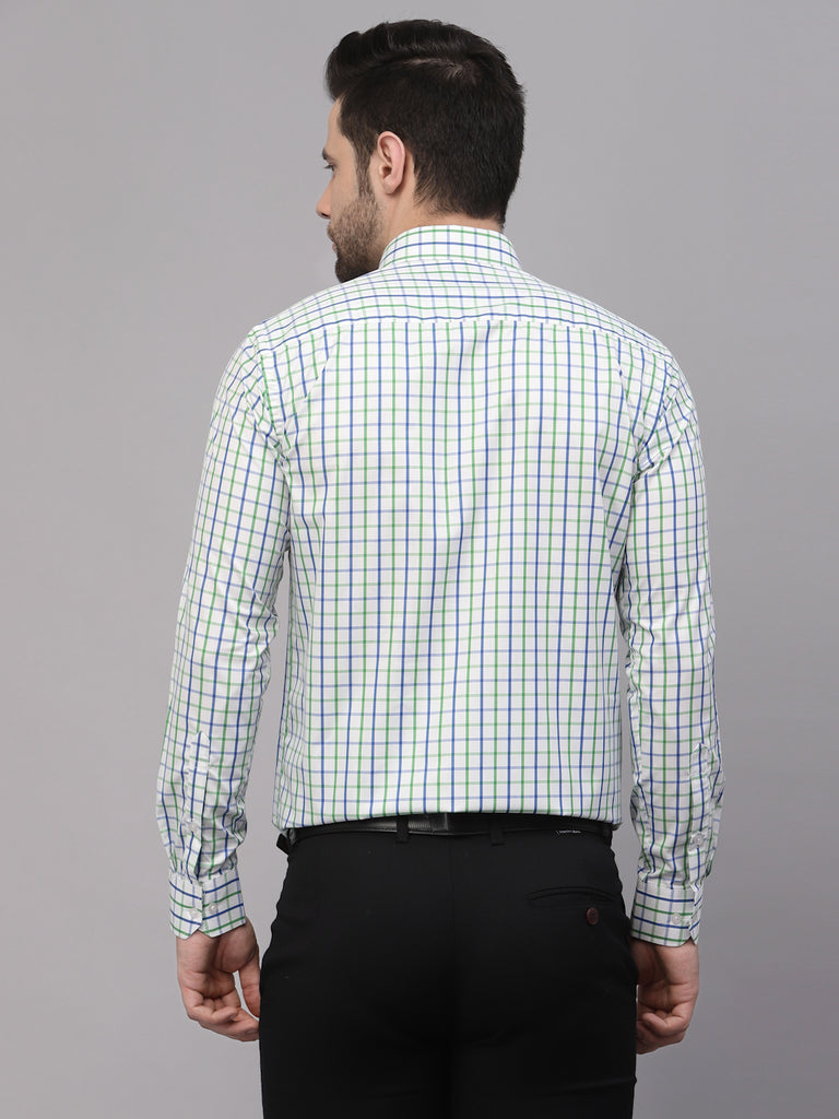 Style Quotient Men White And Green Checks Yarn Dyed PolyCotton Regular Formal Shirt-Mens Shirt-StyleQuotient