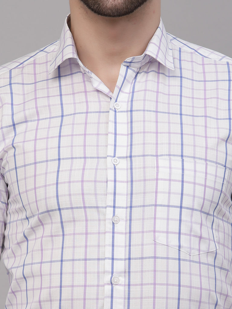 Style Quotient Men White And Lilac Checks Yarn Dyed PolyCotton Regular Formal Shirt-Mens Shirt-StyleQuotient