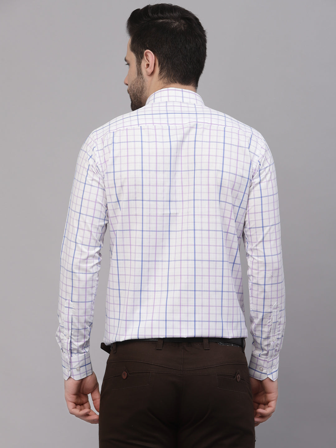 Style Quotient Men White And Lilac Checks Yarn Dyed PolyCotton Regular Formal Shirt-Mens Shirt-StyleQuotient