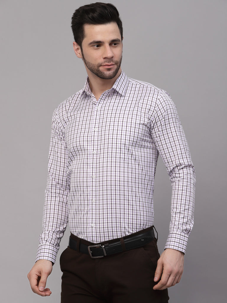 Style Quotient Men White And Purple Checks Yarn Dyed PolyCotton Regular Formal Shirt-Mens Shirt-StyleQuotient