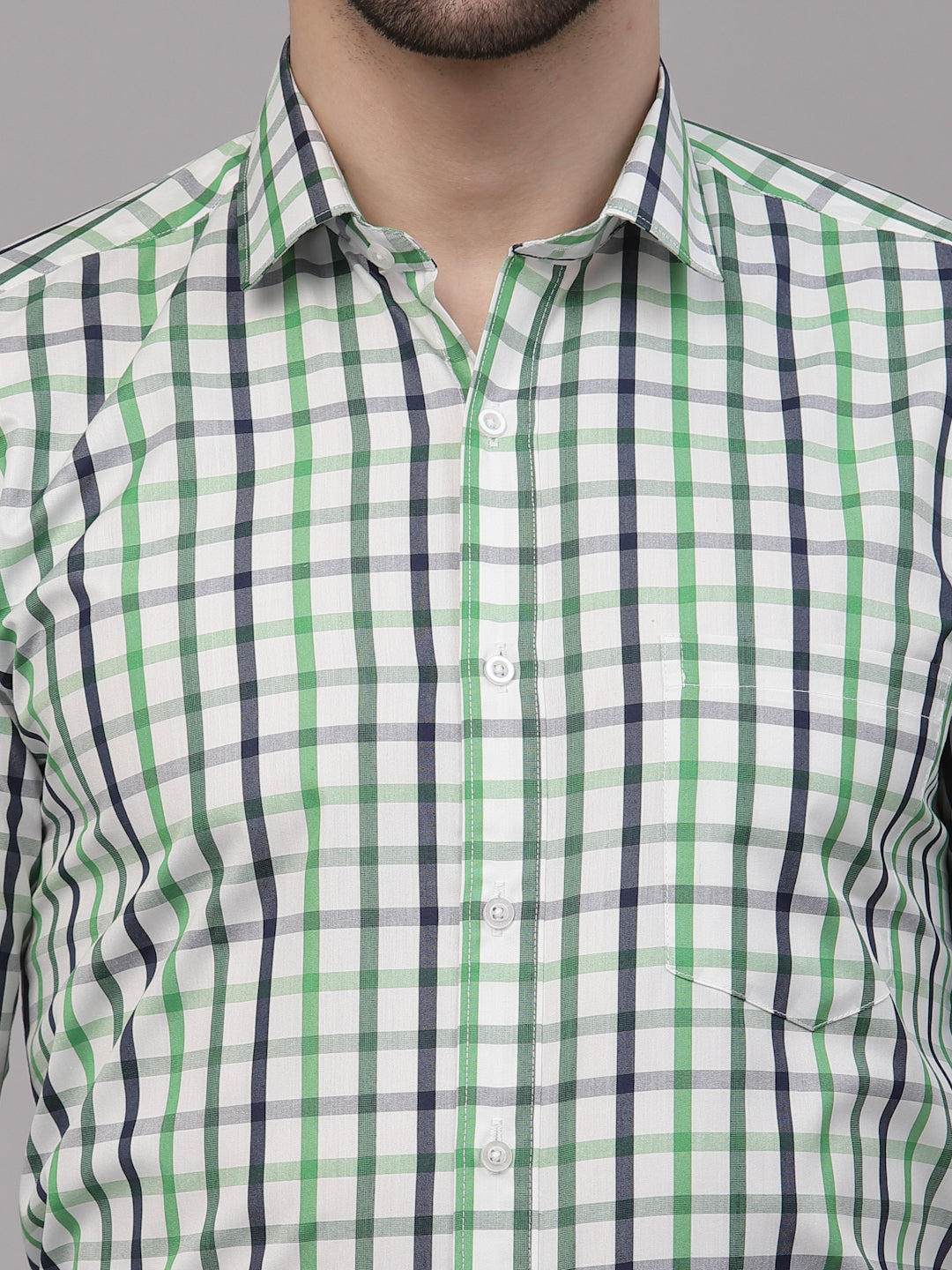 Style Quotient Men White And Bottle Green Checks Yarn Dyed PolyCotton Regular Formal Shirt-Mens Shirt-StyleQuotient