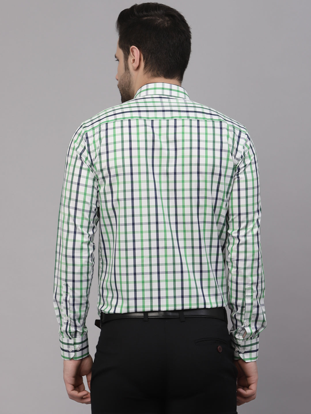 Style Quotient Men White And Bottle Green Checks Yarn Dyed PolyCotton Regular Formal Shirt-Mens Shirt-StyleQuotient