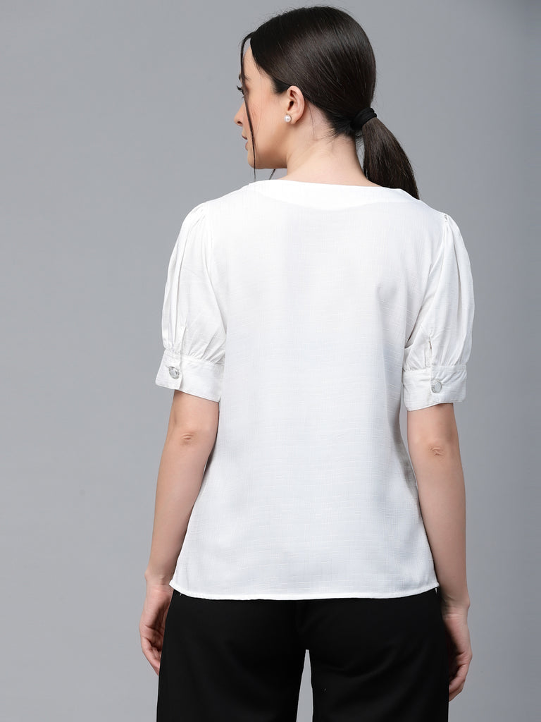 Style Quotient Women White Solid Polyester Regular Smart Casual Top-Tops-StyleQuotient