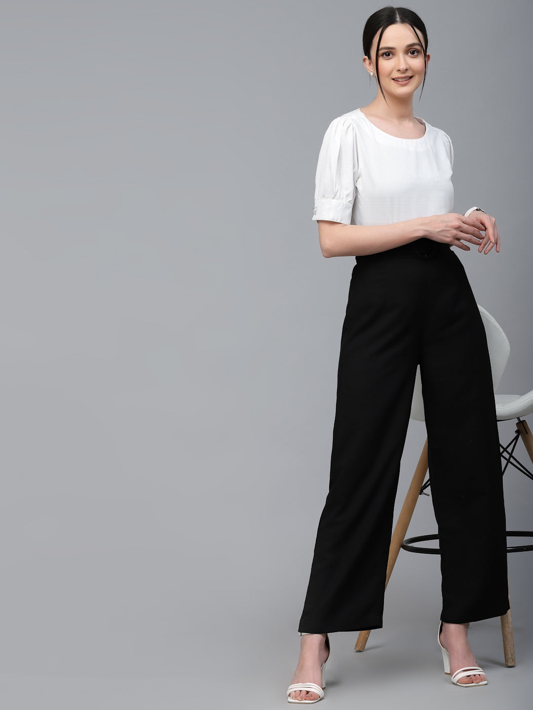 Style Quotient Women White Solid Polyester Regular Smart Casual Top-Tops-StyleQuotient