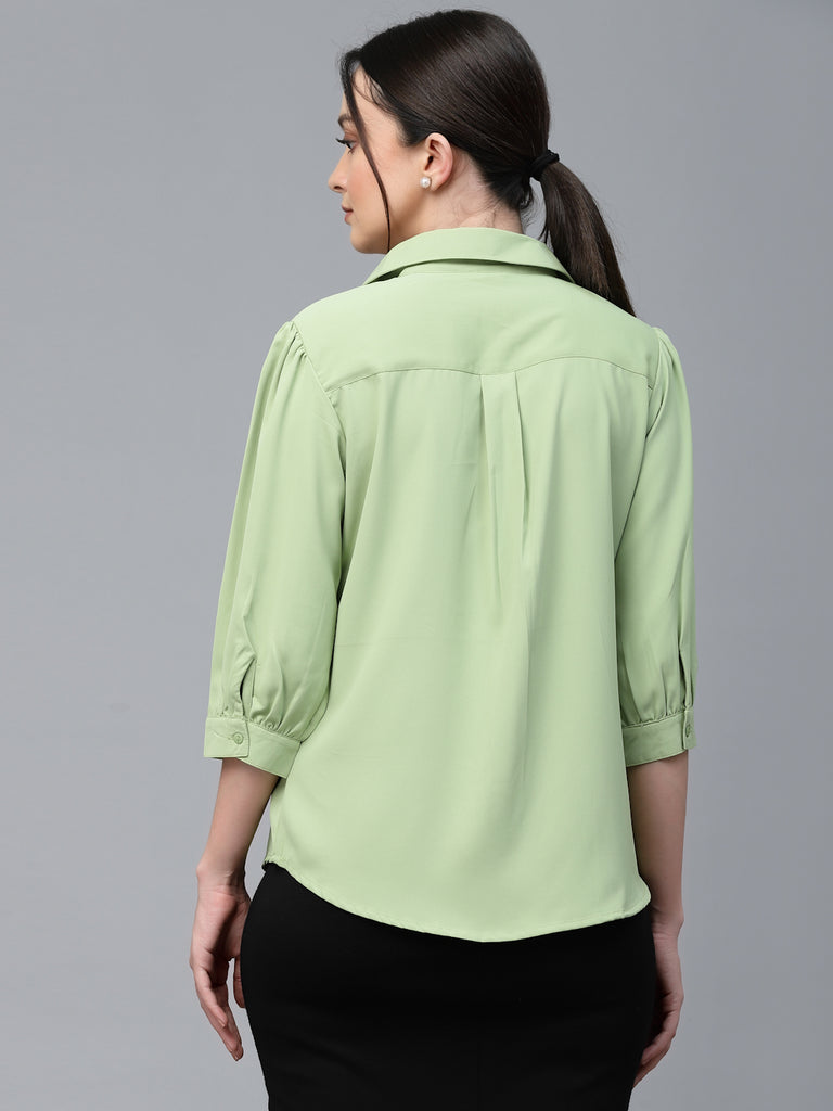 Style Quotient Women SAGE GREEN Solid Polyester Regular Smart Casual Top-Tops-StyleQuotient