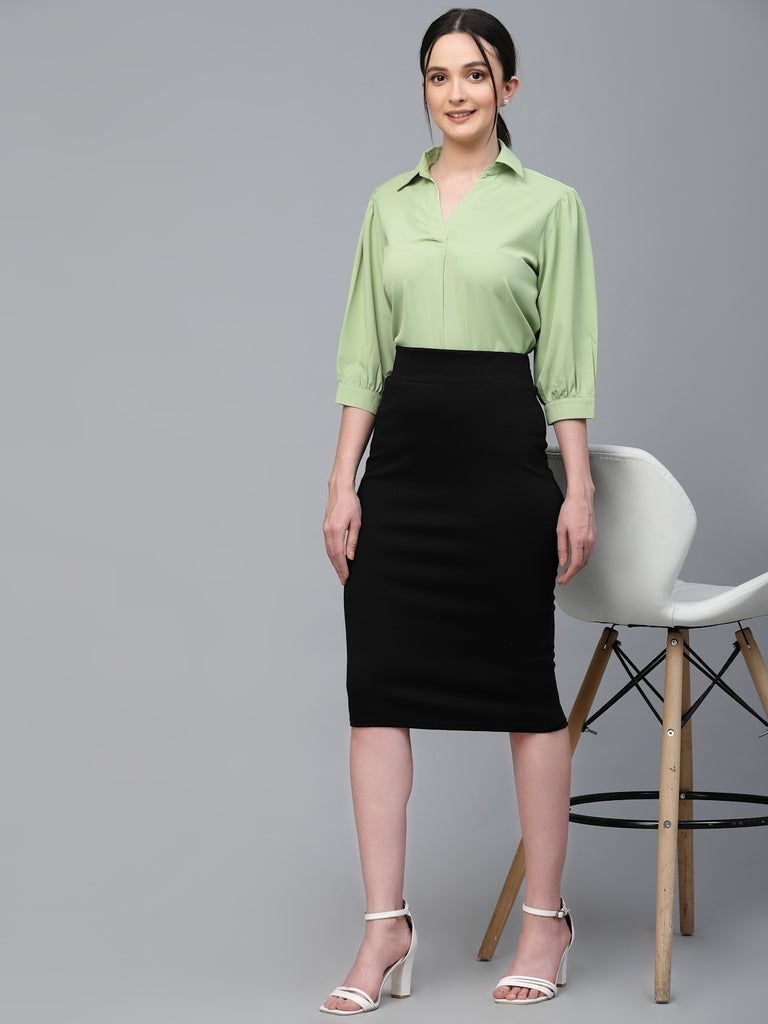 Style Quotient Women SAGE GREEN Solid Polyester Regular Smart Casual Top-Tops-StyleQuotient