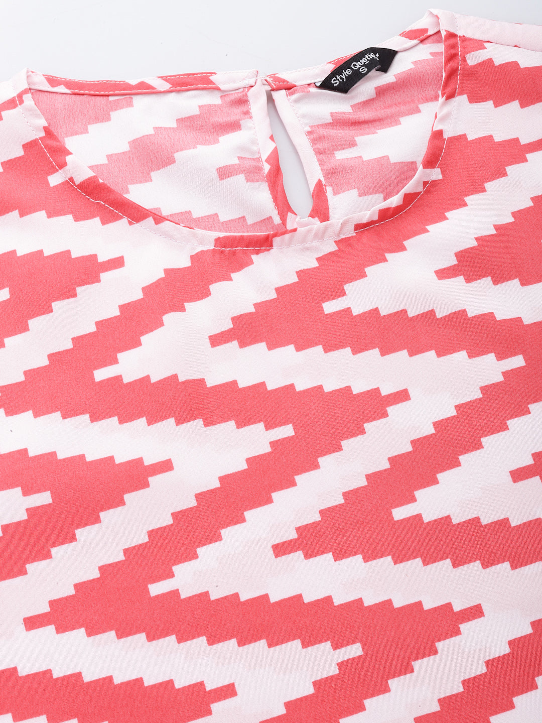 Style Quotient Women White And Coral Chevron Polyester Regular Smart Casual Top-Tops-StyleQuotient