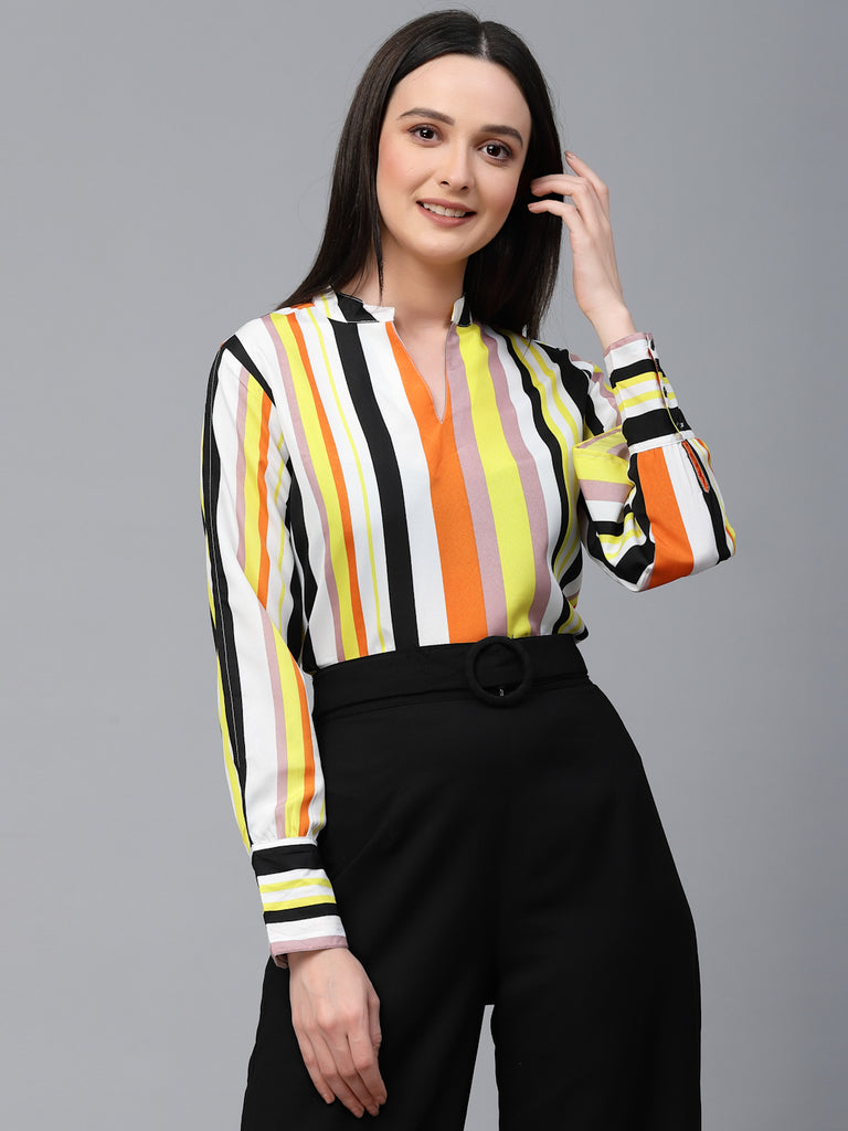 Style Quotient Women Multi Stripe Polyester Regular Smart Casual Top-Tops-StyleQuotient