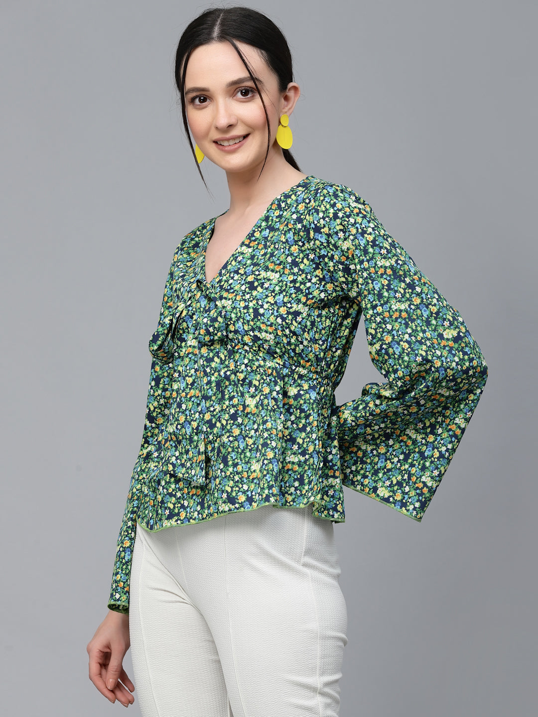 Style Quotient Women Multi Floral Printed Polyester Regular Smart Casual Top-Tops-StyleQuotient