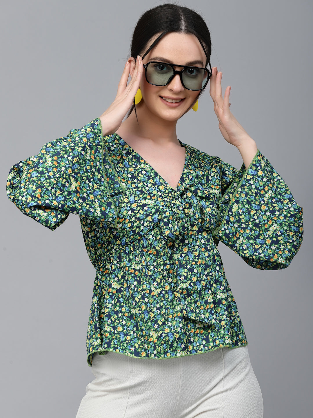 Style Quotient Women Multi Floral Printed Polyester Regular Smart Casual Top-Tops-StyleQuotient