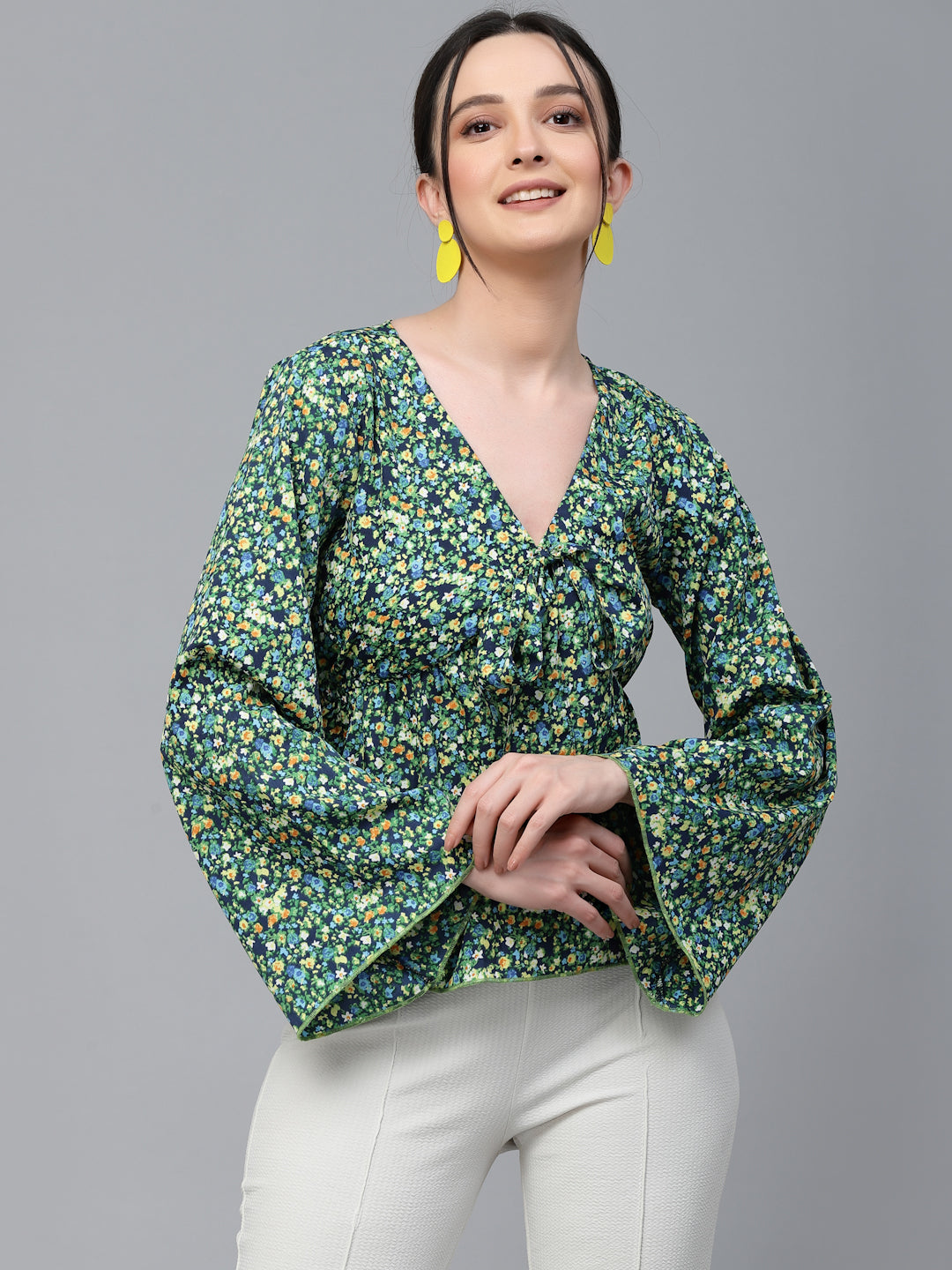 Style Quotient Women Multi Floral Printed Polyester Regular Smart Casual Top-Tops-StyleQuotient