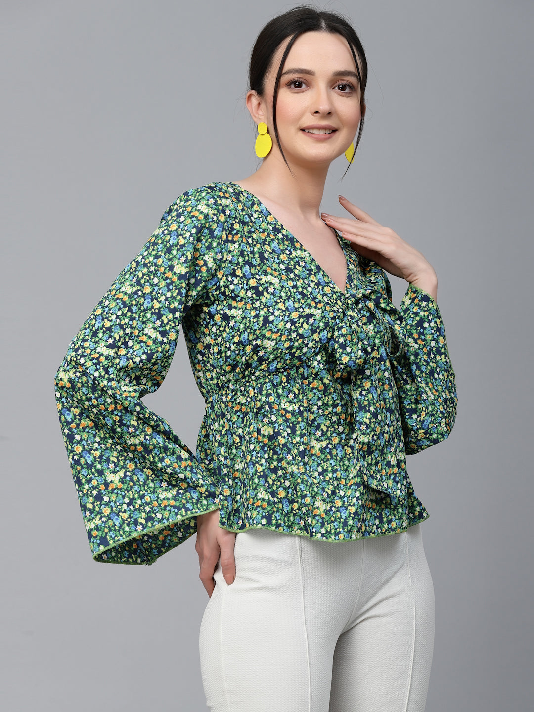 Style Quotient Women Multi Floral Printed Polyester Regular Smart Casual Top-Tops-StyleQuotient