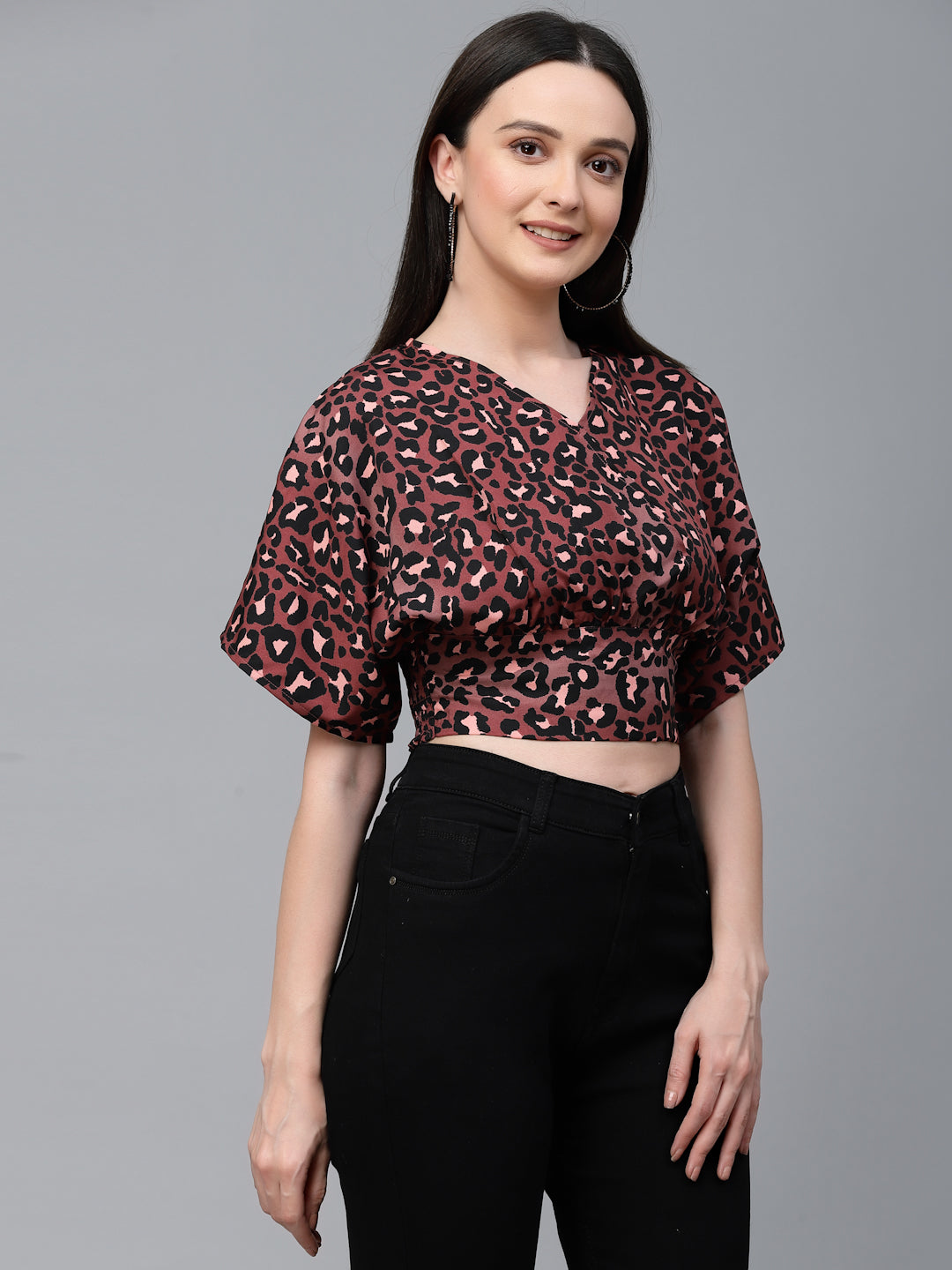 Style Quotient Women Red and Multi Animal Printed Polyester Regular Smart Casual Crop Top-Tops-StyleQuotient