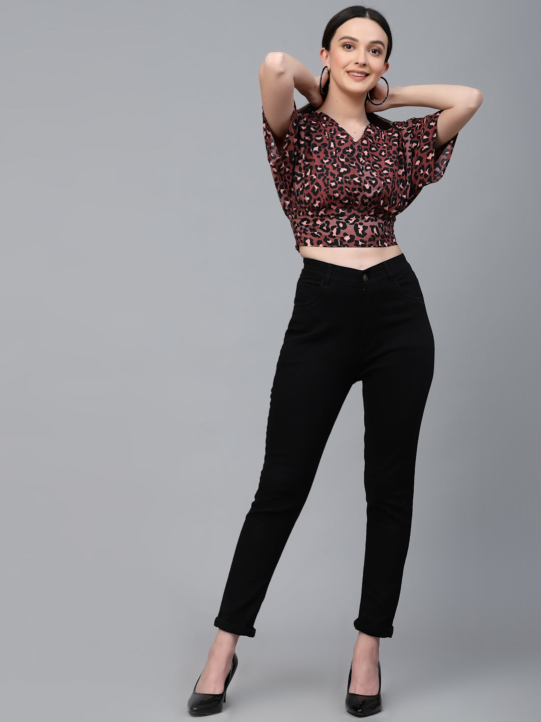 Style Quotient Women Red and Multi Animal Printed Polyester Regular Smart Casual Crop Top-Tops-StyleQuotient