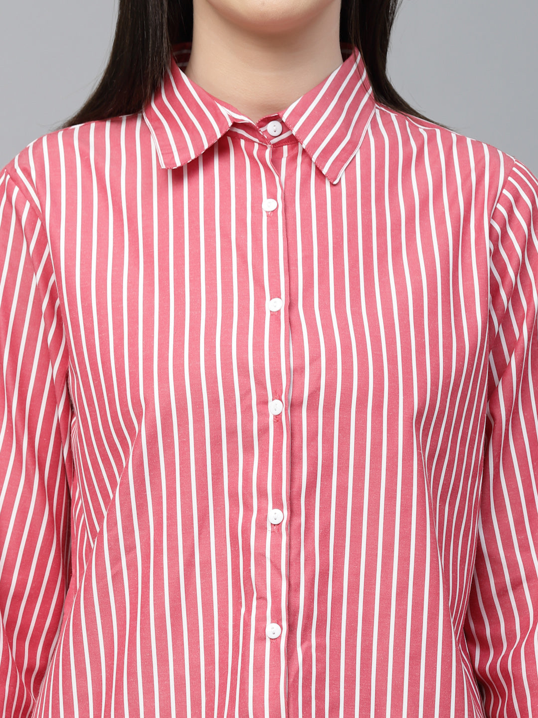 Style Quotient Women Red And White Stripe Polycotton Regular Formal Shirt-Shirts-StyleQuotient