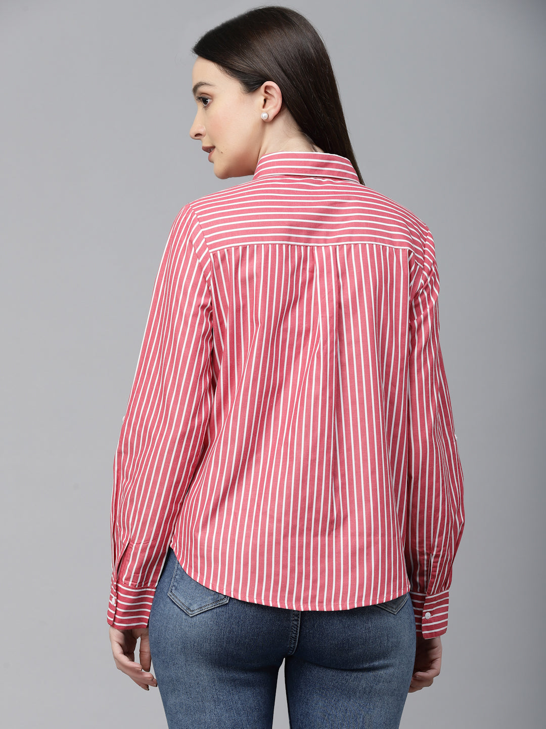 Style Quotient Women Red And White Stripe Polycotton Regular Formal Shirt-Shirts-StyleQuotient