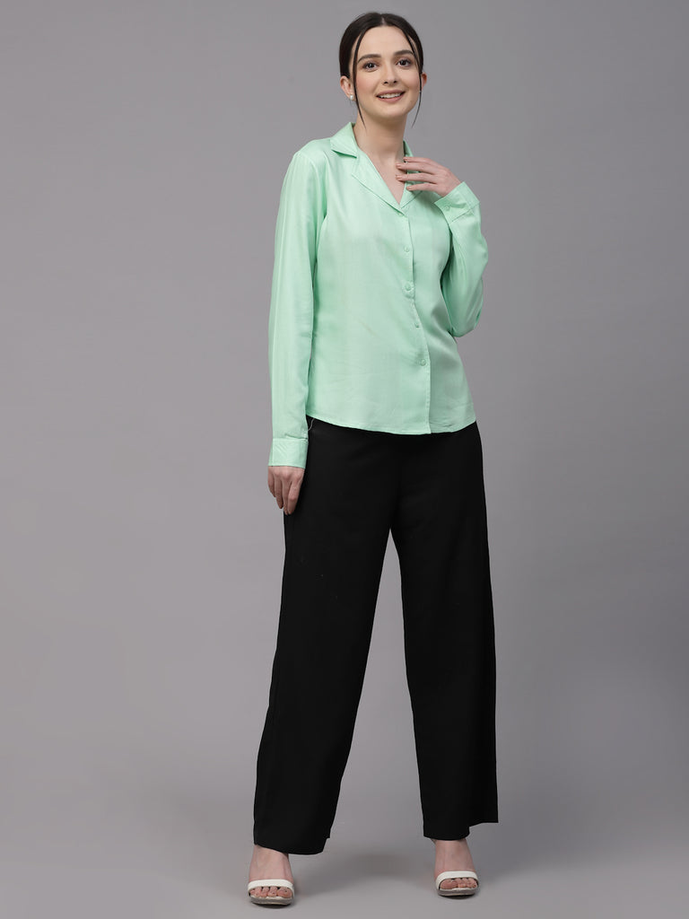 Style Quotient Women Mint Green Solid Twill Rayon Regular Formal Shirt-Shirts-StyleQuotient