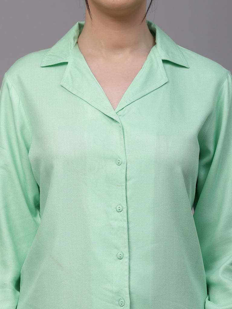 Style Quotient Women Mint Green Solid Twill Rayon Regular Formal Shirt-Shirts-StyleQuotient