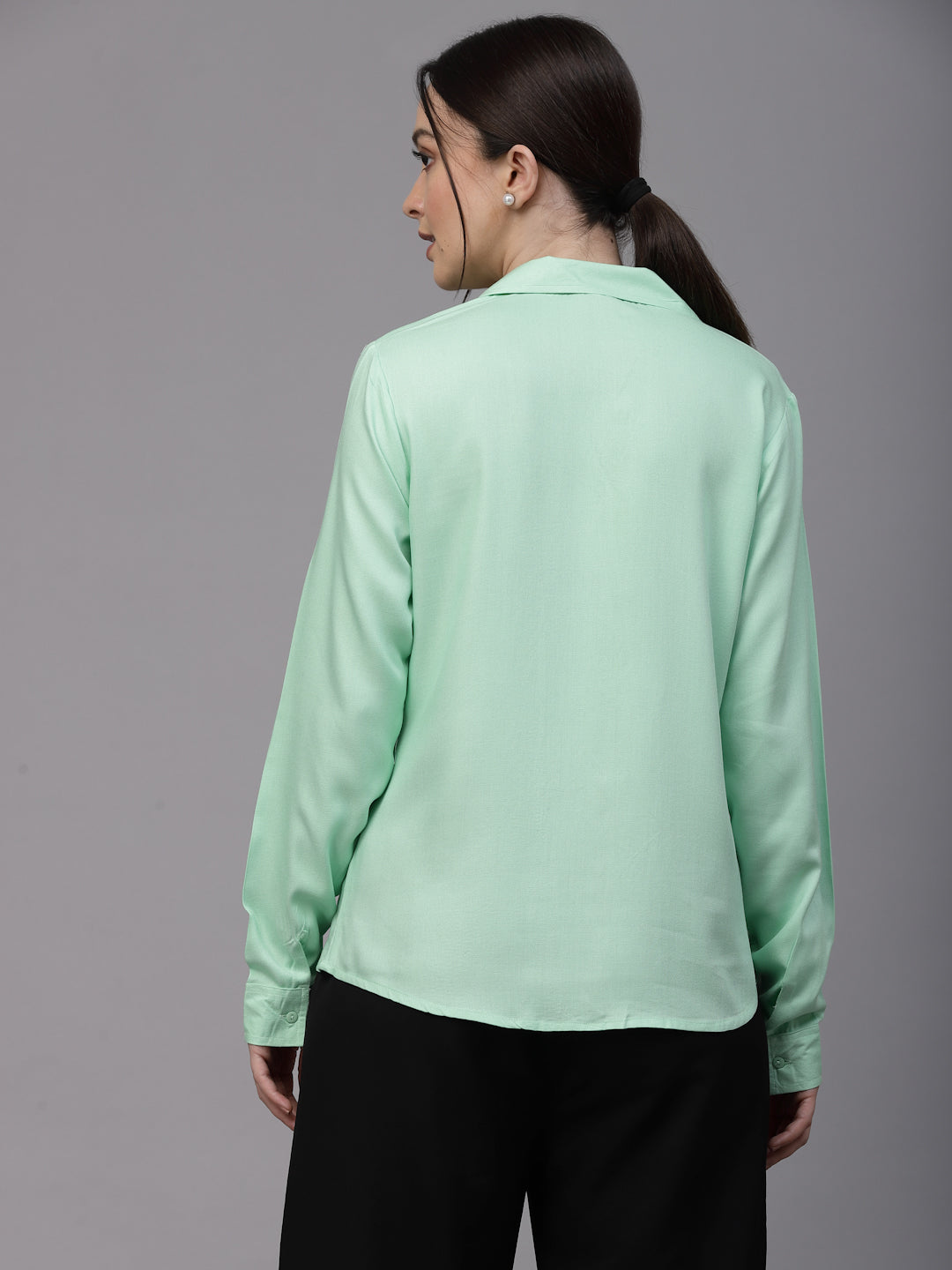 Style Quotient Women Mint Green Solid Twill Rayon Regular Formal Shirt-Shirts-StyleQuotient