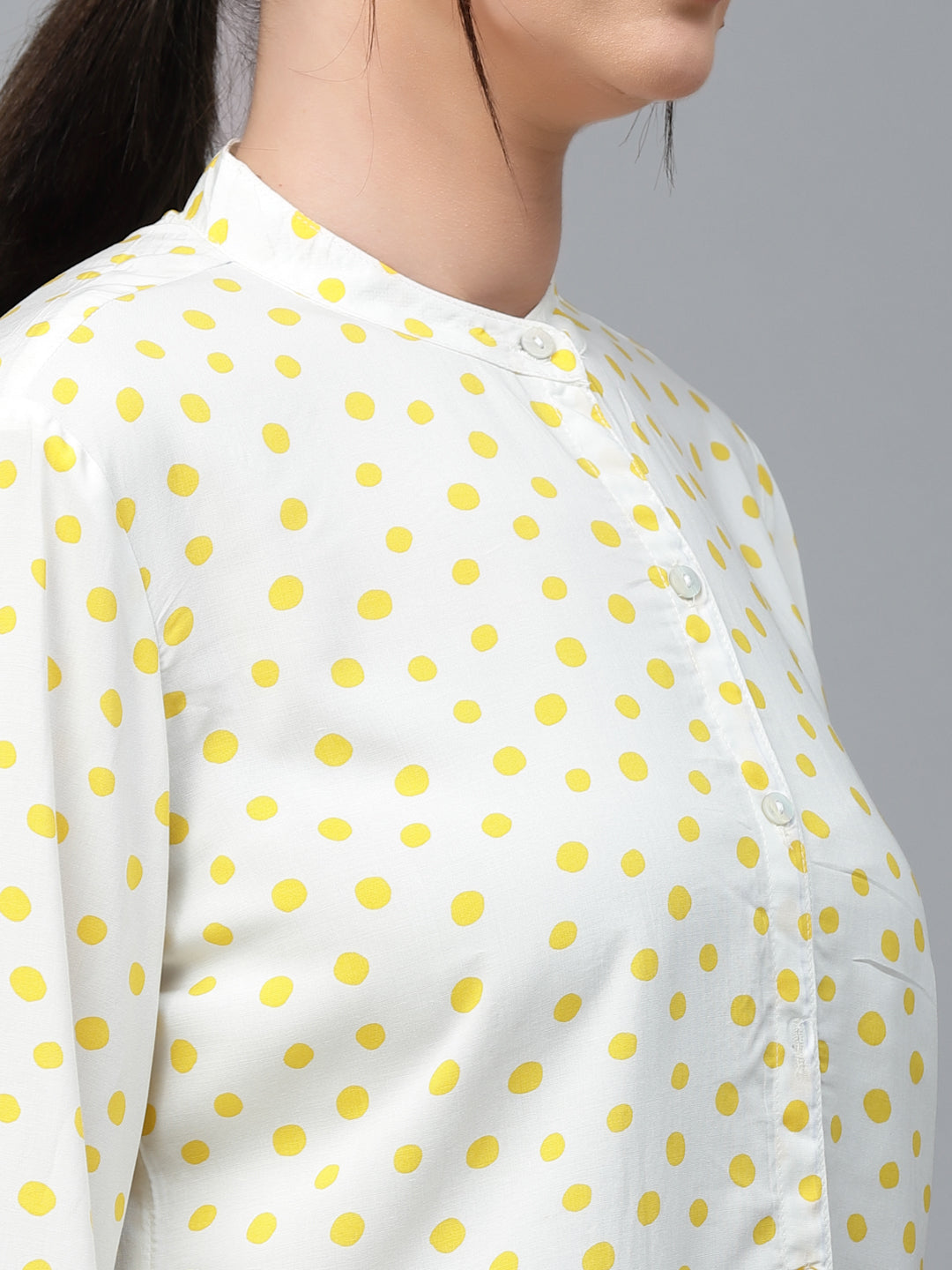 Style Quotient Women White And Yellow Polka Dot Rayon Regular Smart Casual Shirt-Shirts-StyleQuotient