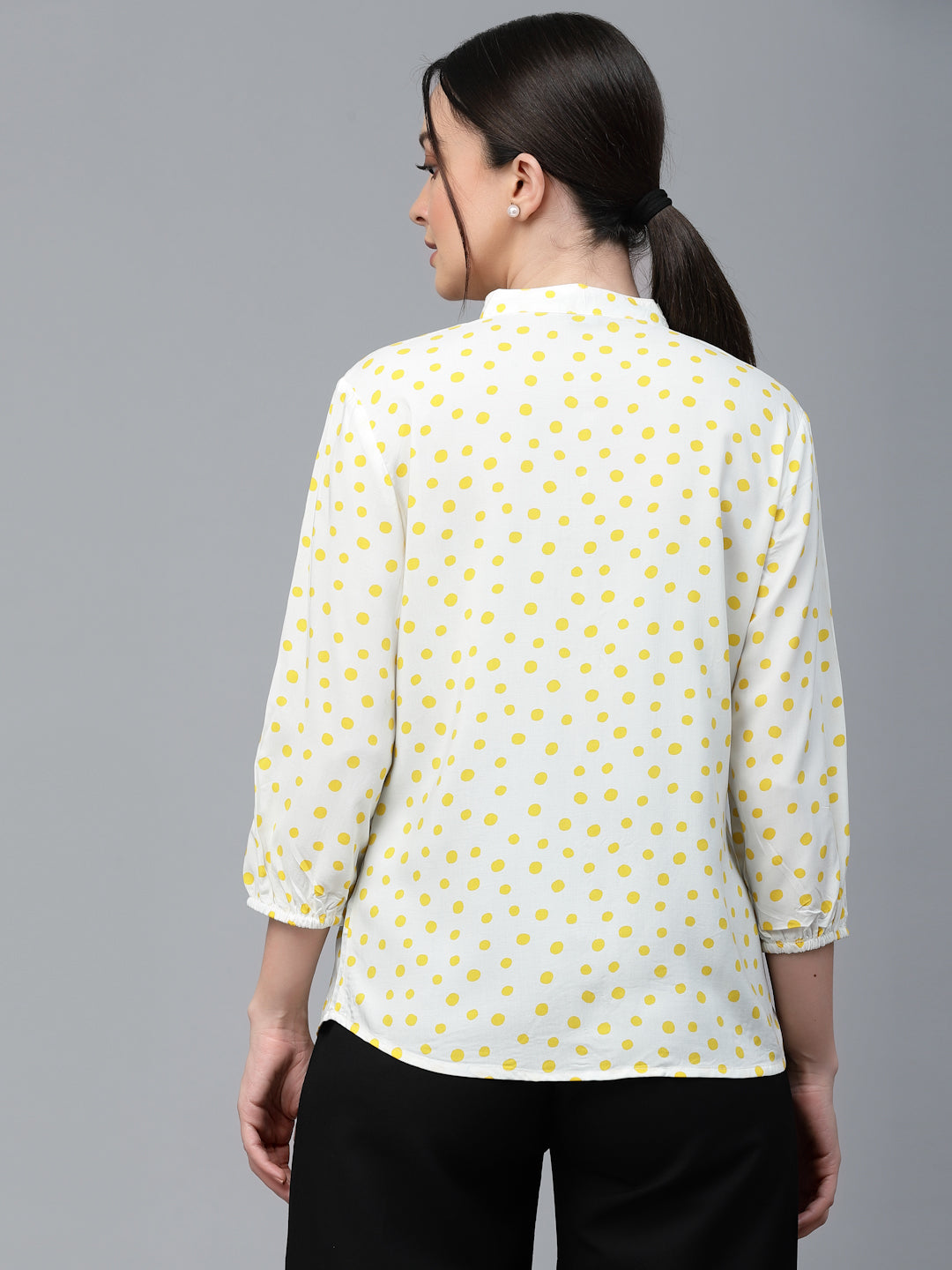 Style Quotient Women White And Yellow Polka Dot Rayon Regular Smart Casual Shirt-Shirts-StyleQuotient