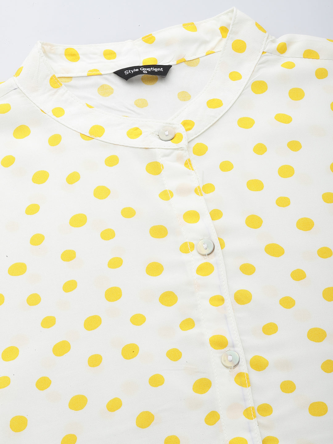 Style Quotient Women White And Yellow Polka Dot Rayon Regular Smart Casual Shirt-Shirts-StyleQuotient