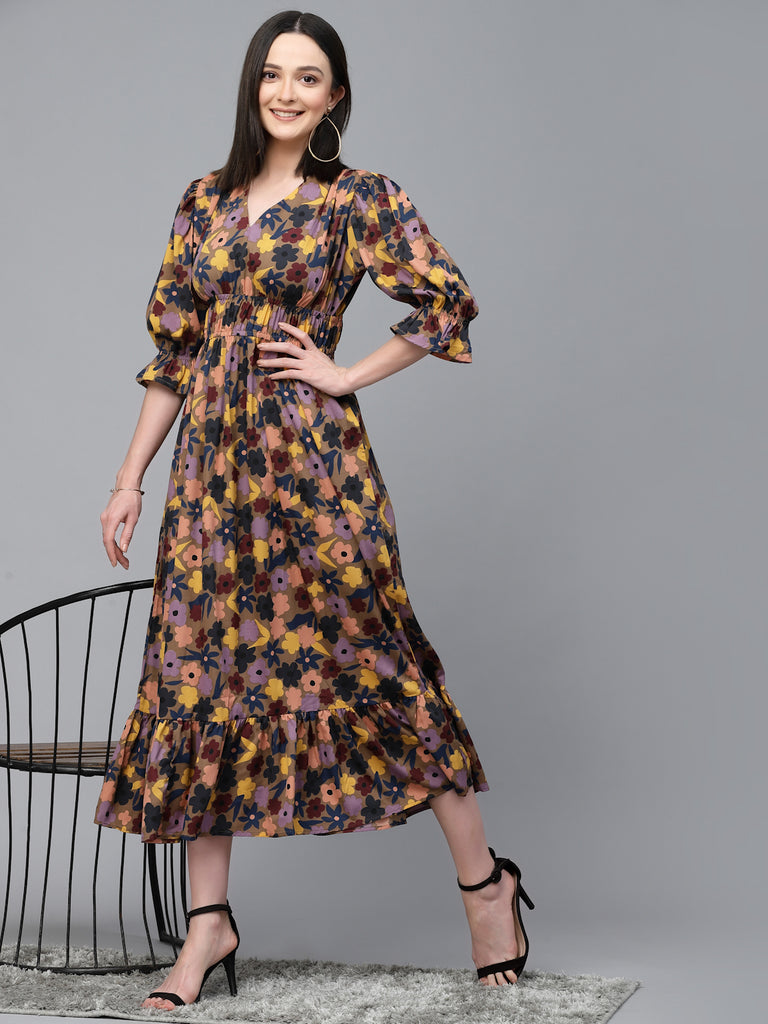 Style Quotient Women Multi Floral Printed Polyester Regular Smart Casual Dress-Dressers-StyleQuotient