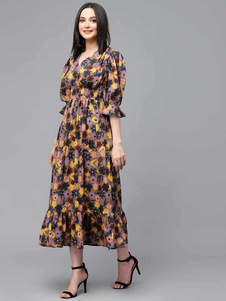 Style Quotient Women Multi Floral Printed Polyester Regular Smart Casual Dress-Dressers-StyleQuotient