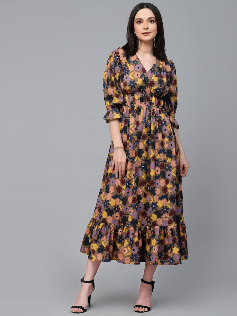 Style Quotient Women Multi Floral Printed Polyester Regular Smart Casual Dress-Dressers-StyleQuotient