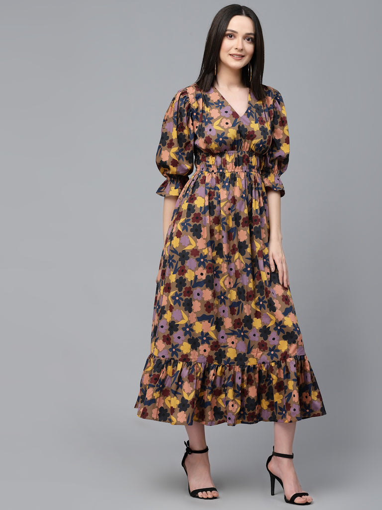 Style Quotient Women Multi Floral Printed Polyester Regular Smart Casual Dress-Dressers-StyleQuotient