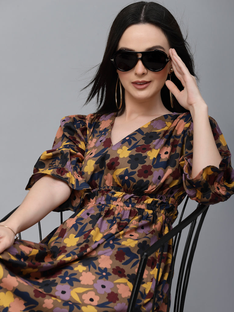 Style Quotient Women Multi Floral Printed Polyester Regular Smart Casual Dress-Dressers-StyleQuotient