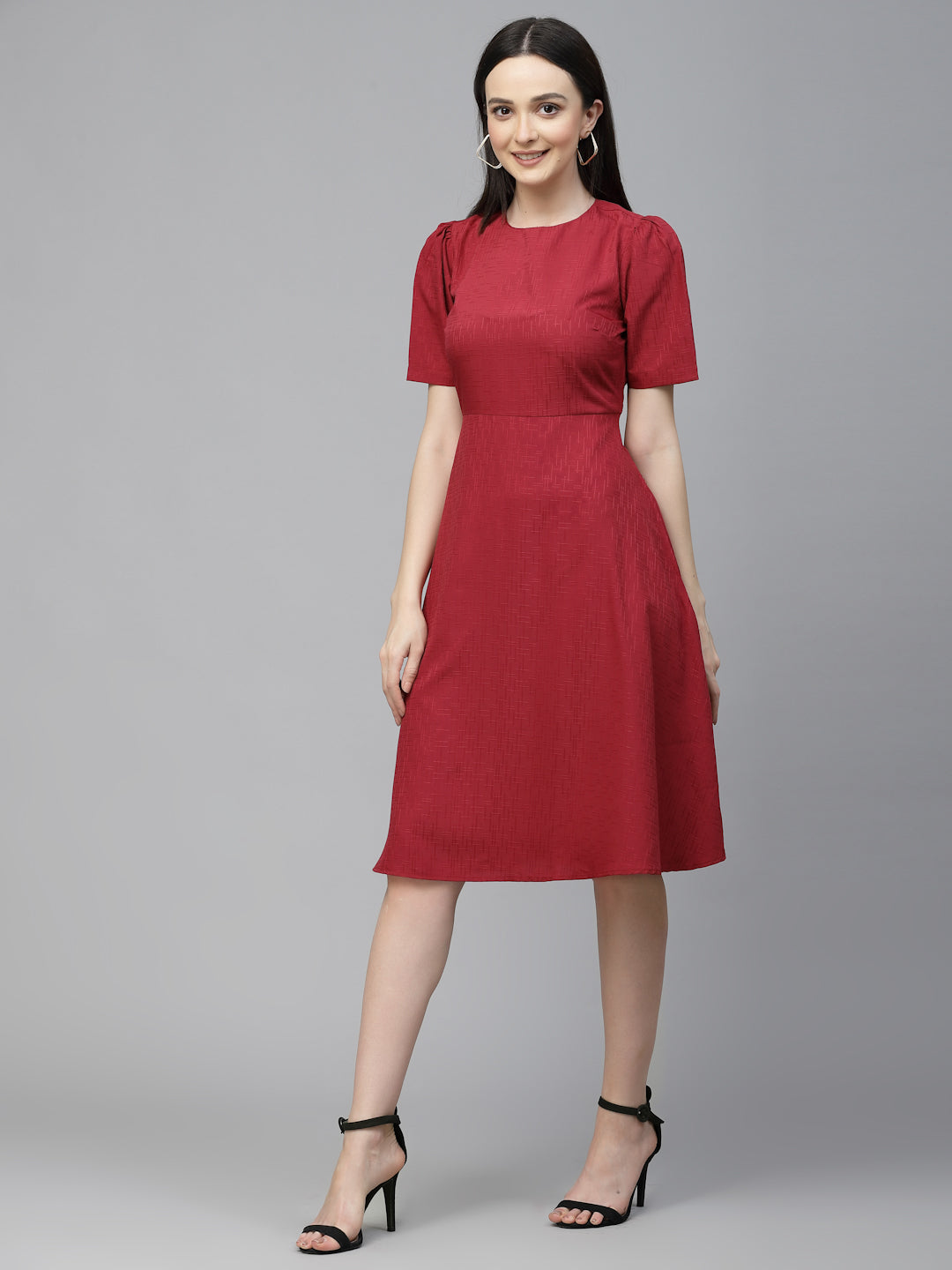 Style Quotient Women Maroon Solid Polyester Regular Smart Casual Dress StyleQuotient Style Quotient Women Maroon Solid Polyester Regular Smart Casual Dress StyleQuotient