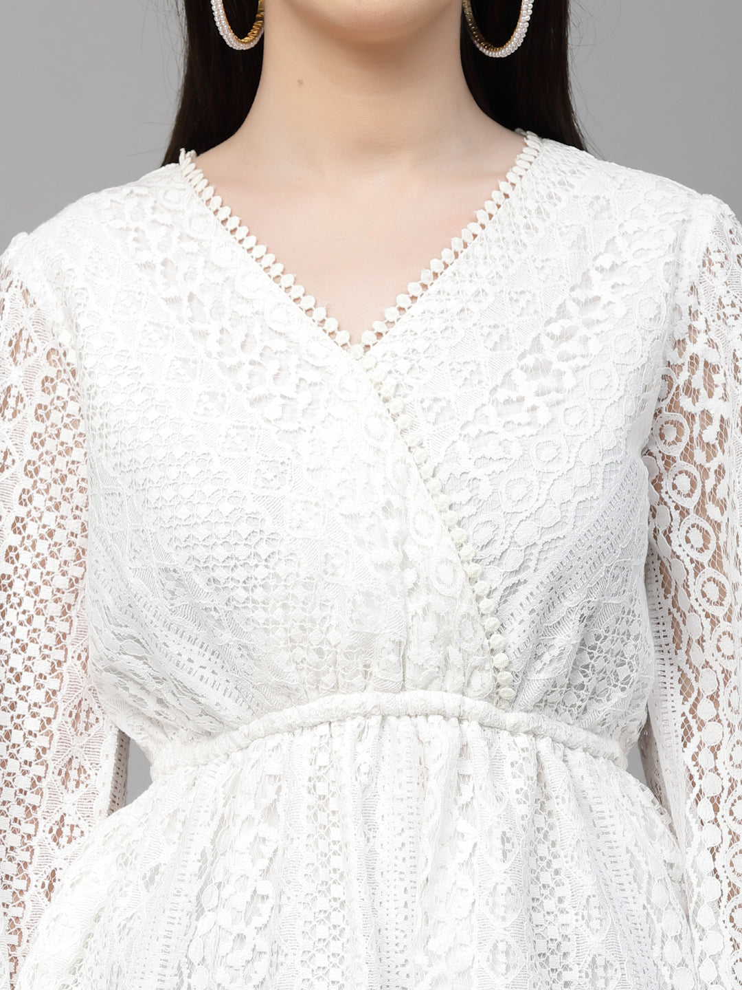 Style Quotient Women White Self Design Lace Regular Smart Casual