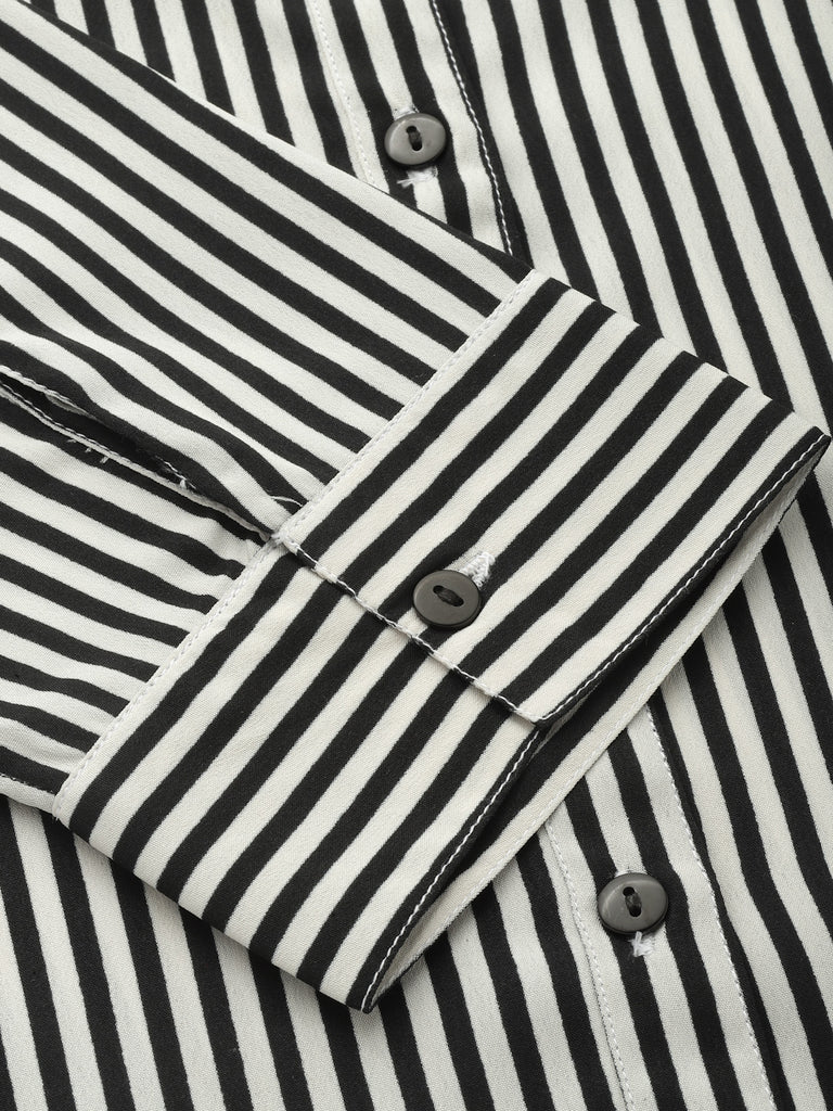 Style Quotient Women Black And White Stripe Polyester Regular Semi Formal Shirt-Shirts-StyleQuotient