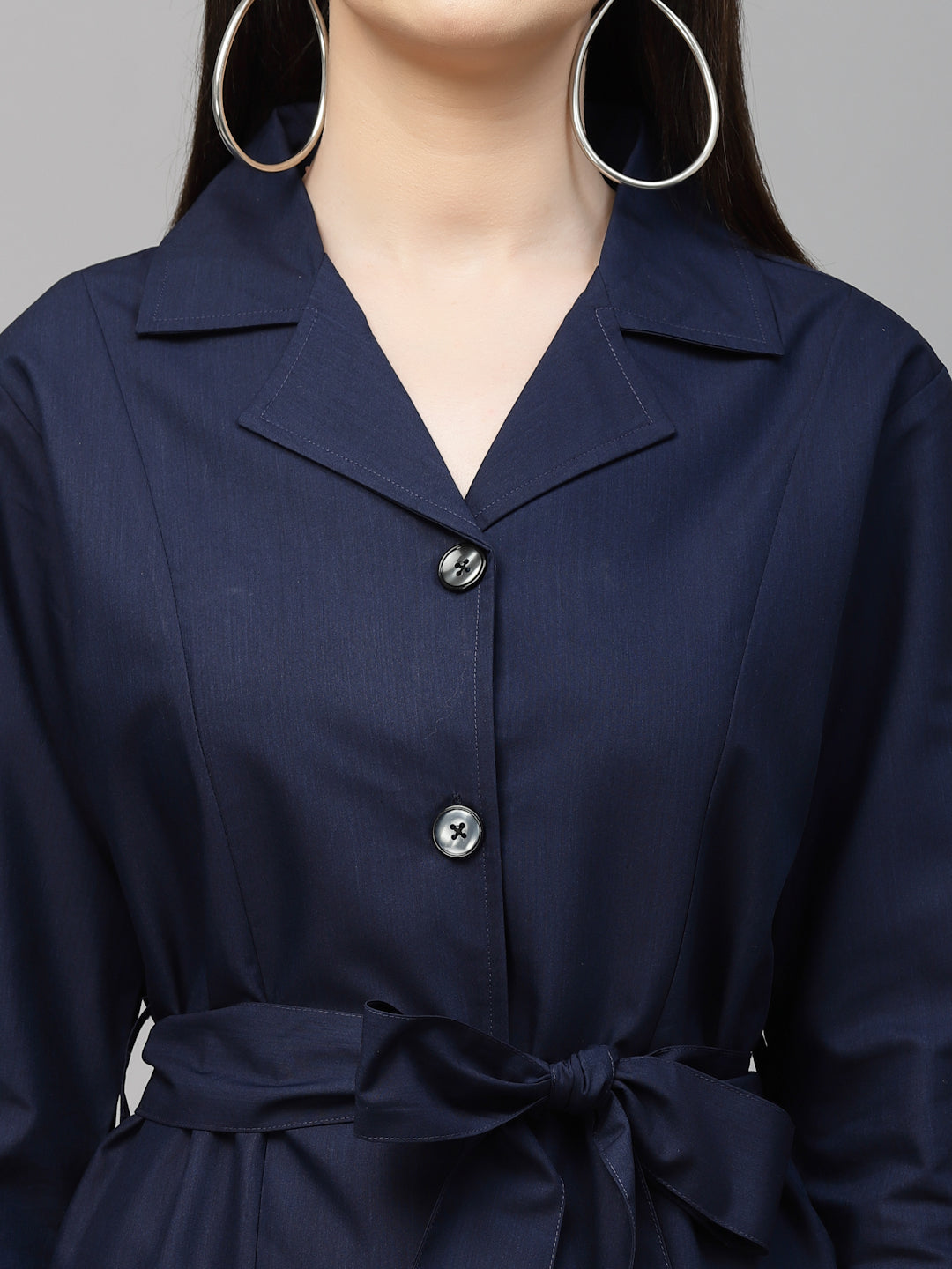 Style Quotient Women Solid Navy Cotton Regular Smart Casual Shirt Dress-Dressers-StyleQuotient